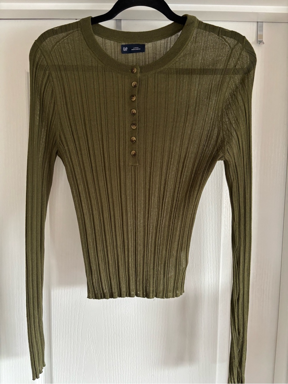GAP Olive Green Ribbed Long Sleeve Henley